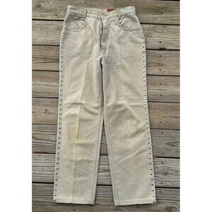 Vtg Lawman Superior FIt Denim Western‎ Straight Metal Studded Jeans Cream 11 L1